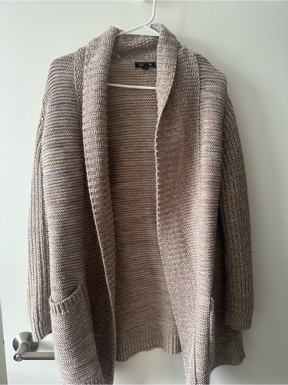 Taupe Open-Front Shawl Collar Cardigan
